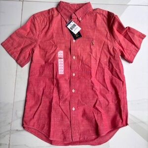 NWT Polo Ralph Lauren Boys Button Down Red Shirt Short Sleeve L